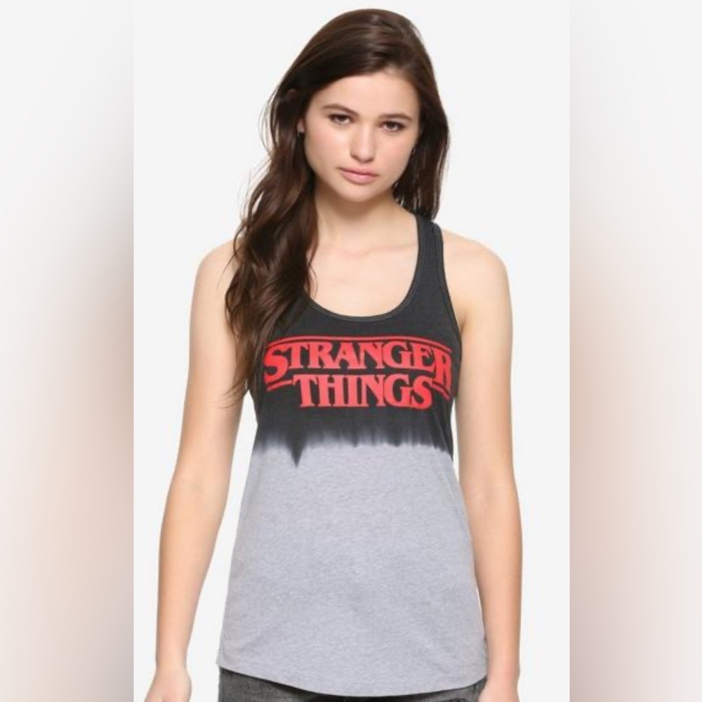 Hot Topic NEW Stranger Things Dark Gray Red Dip Dyed Ombré Lightweight Tank Top
